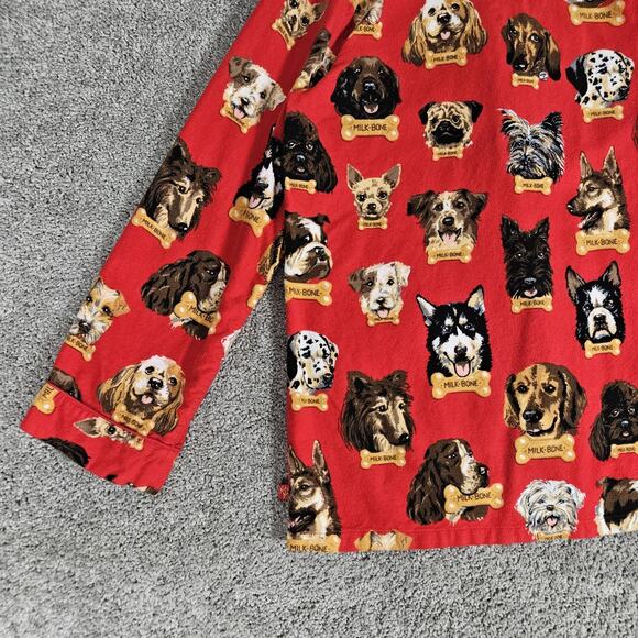 Nick & Nora Pajama Top Womens Medium Red Milk Bone AOP Dogs Button Up Flannel - Picture 6 of 15